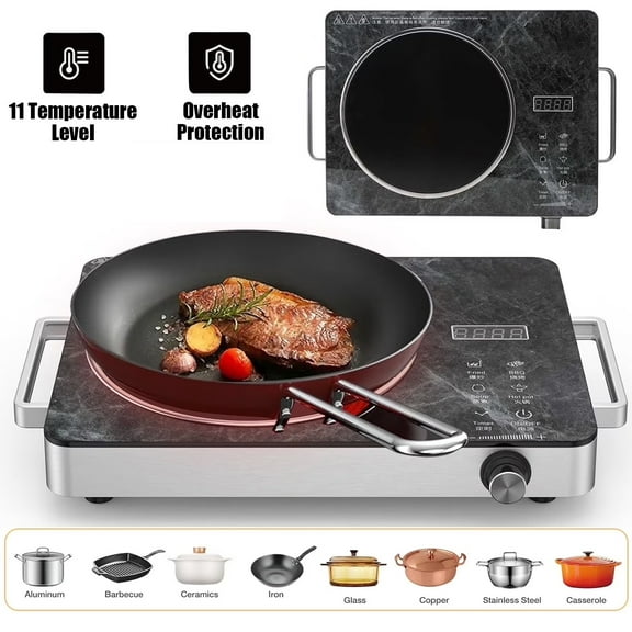 OhhGo Electric Ceramic Stove, 2200W Hot Plate Infrared Induction Cooker, Home Cooktop Cooking Furnace US 110V, Portable Cooker Cooktop Burner with 2 Handle, Black