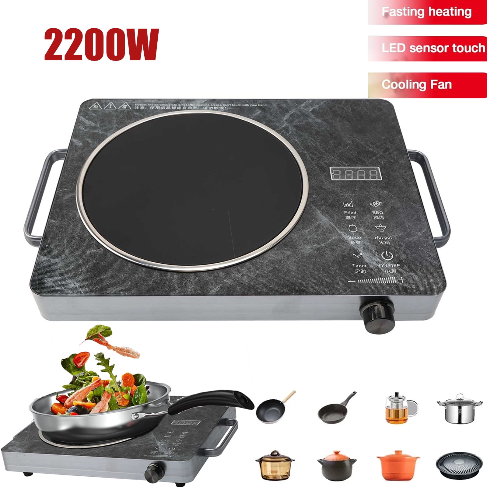 OhhGo Electric Ceramic Stove, 2200W Hot Plate Infrared Induction Cooker, Home Cooktop Cooking Furnace US 110V, Portable Cooker Cooktop Burner with 2 Handle, Black