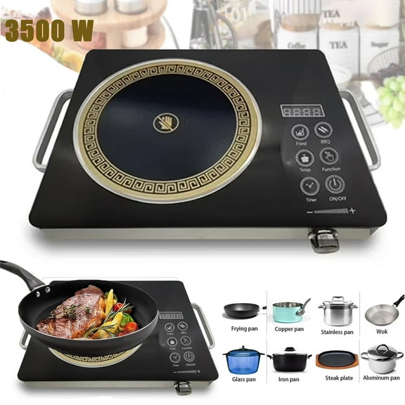 OhhGo Electric Ceramic Stove, 3500W Hot Plate Infrared Induction Cooker, Home Cooktop Cooking Furnace US 110V, Portabel Electric Stove Burner with 2 Handle, Knob Control, Timer, Safety Lock, Black