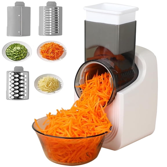 OhhGo Electric Cheese Grater, Upgrade Vegetable Shredder with 3 Well-designed Blades, Electric Salad Shooter for Cheeses, Fruits and Vegetables, Electric Slicer Shredder for Home Kitchen Use (White)