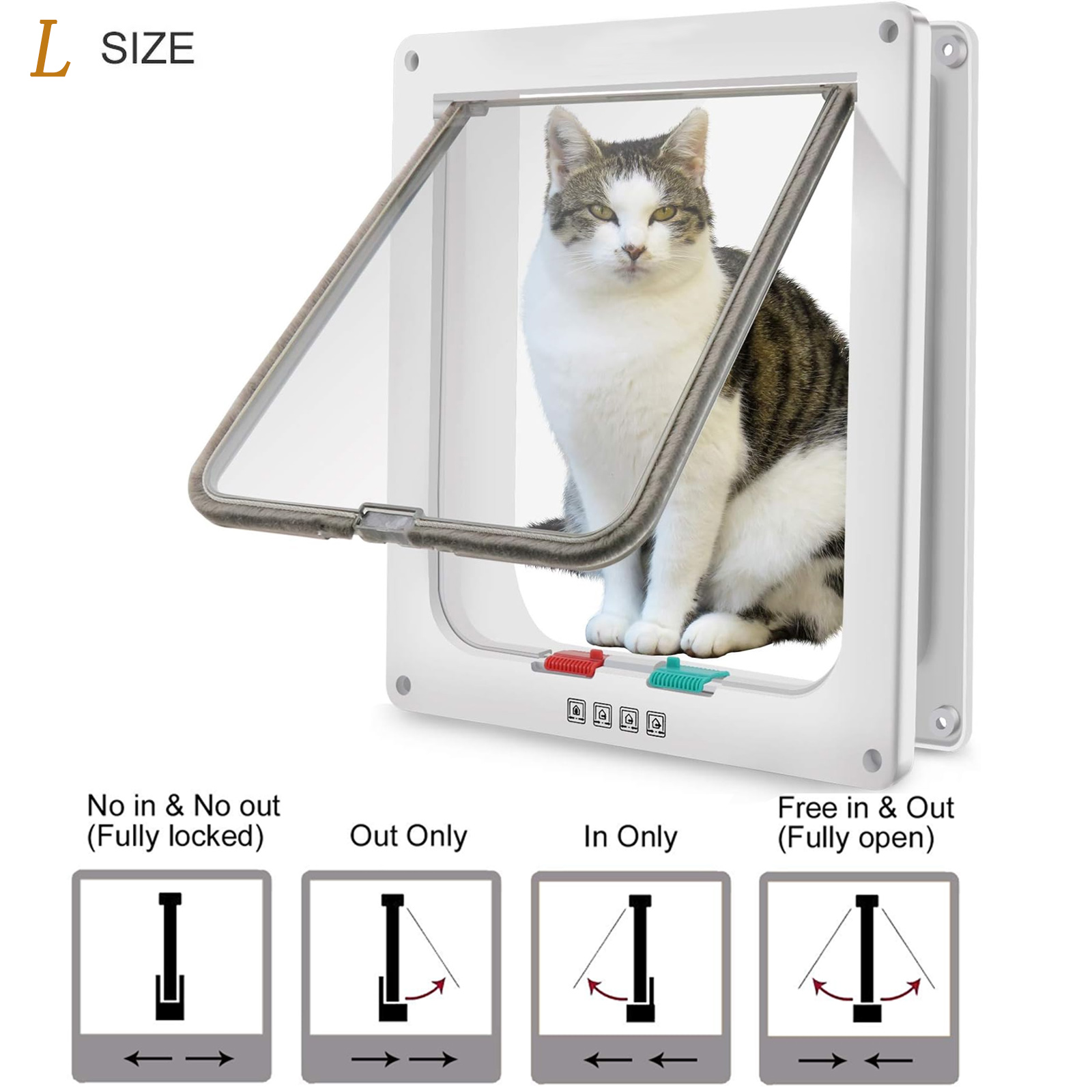 OhhGo Extra Large Cat Door ,(Outer Size 9.8" x 9.3", L Size) 4 Way