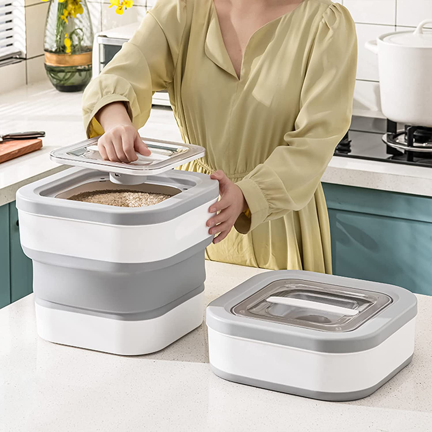 OhhGo Foldable Rice Storage Container, Food Dry Storage Cereal Grain