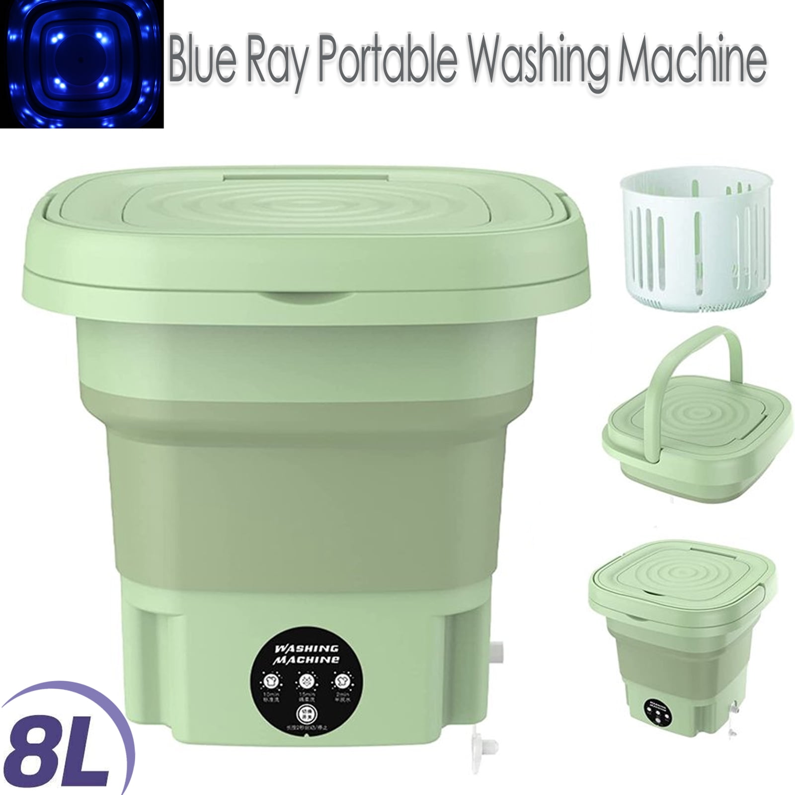 8L Portable Washing Machine Mini Washer Foldable Washer Spin Dryer