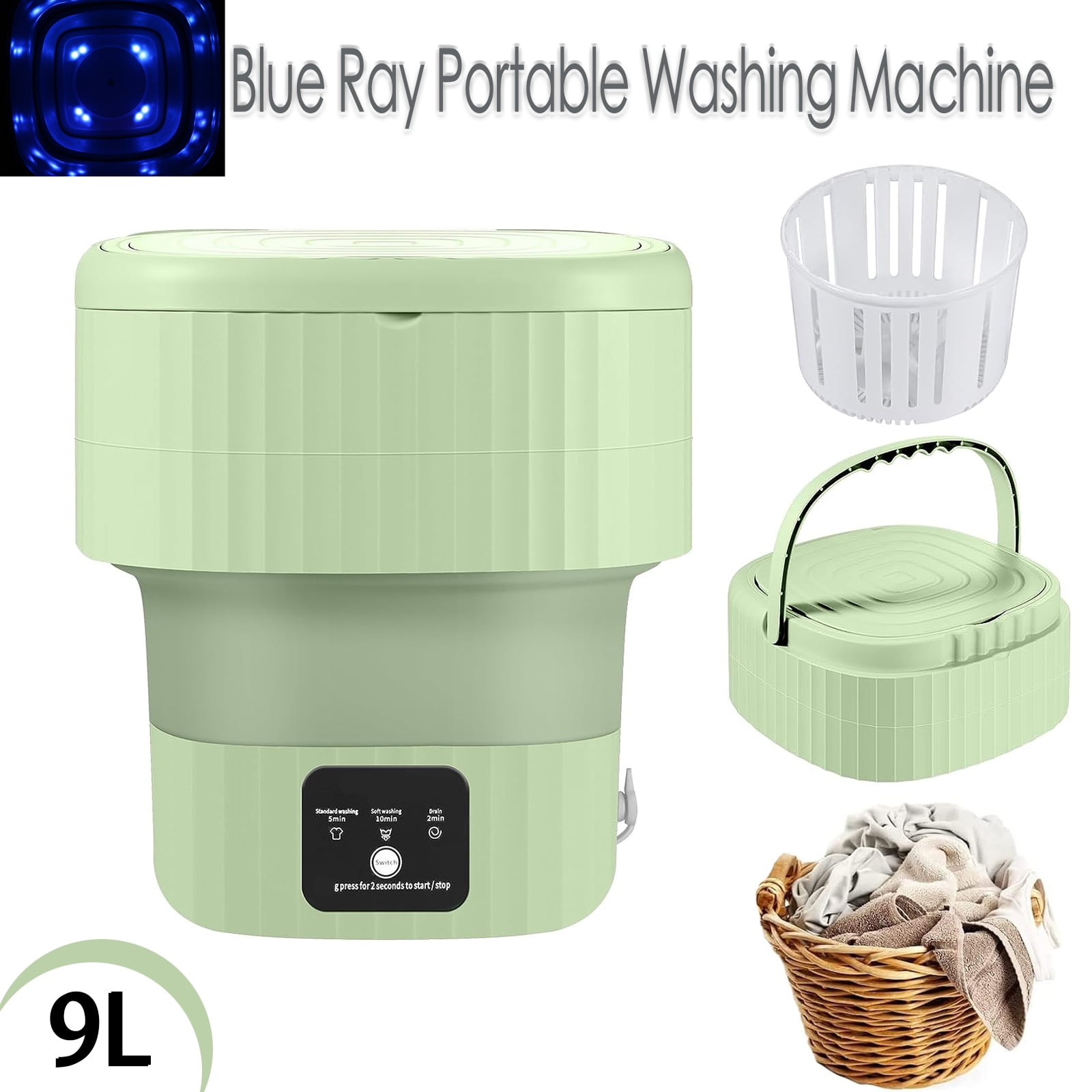 OhhGo Folding Washing Machine, 9L Portable Mini Washer with 3 Modes