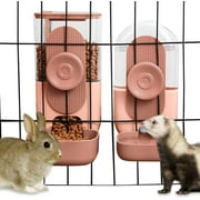 OhhGo Hanging Automatic Food Water Dispenser, 2Pcs Gravity Pet Feeders and Waterers for Cats, Dogs, Rabbit Cage Food Bowl, Pink