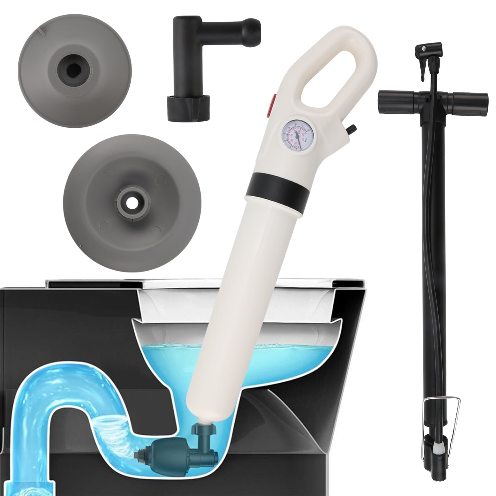 OhhGo High Pressure Air Toilet Plunger, Drain Unblocker with 4 Replaceable Heads