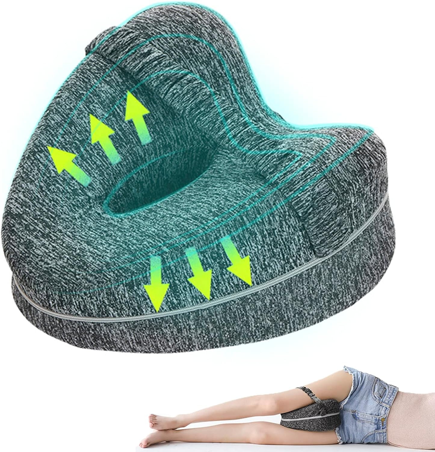 Hinzonek Leg and Knee Foam Support Ergonomic Side Sleeping Pillows Memory Foam Knee Pillow with Strap for Side Sleeper Leg Support Cushion with