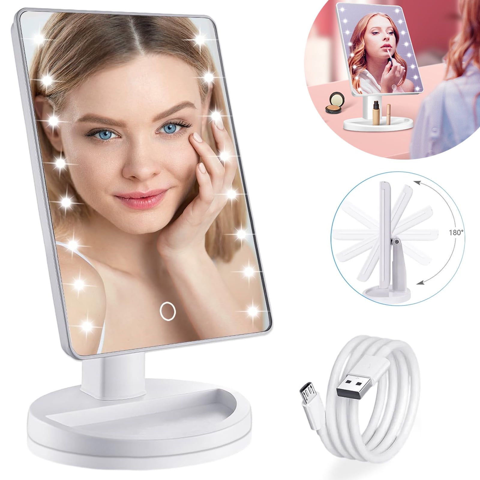 OhhGo LED Lighted Vanity Makeup Mirror with Adjustable Brightness, 180 ...