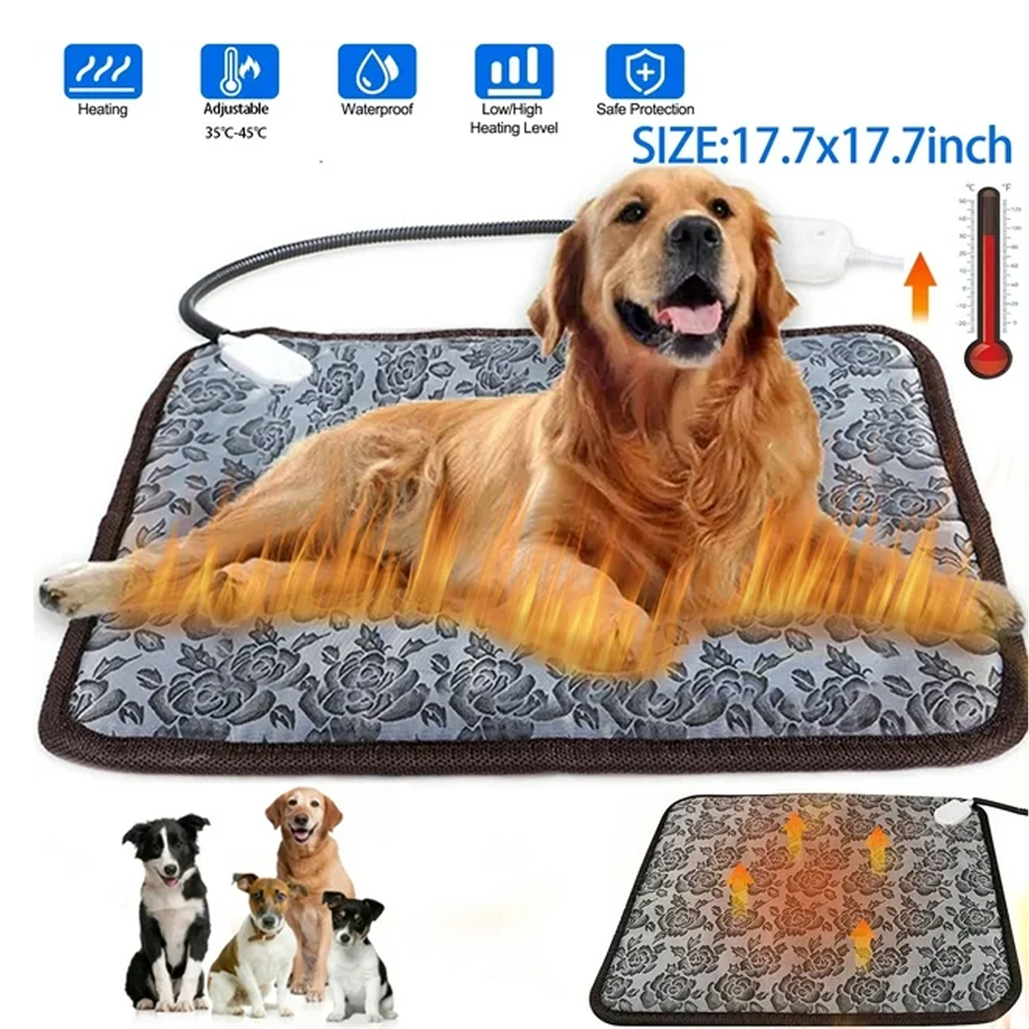 OhhGo Pet Heating Pad, Heated Cat Dog Bed Mat, Electric Warming Pad
