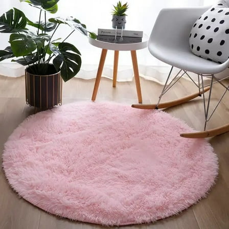 Hinzonek Pink Round Rug for Bedroom,Fluffy Circle Rug 3.3'X3.3' Furry Carpet for Room Dorm Decor, Shaggy Circular Rug Fuzzy Plush Rug