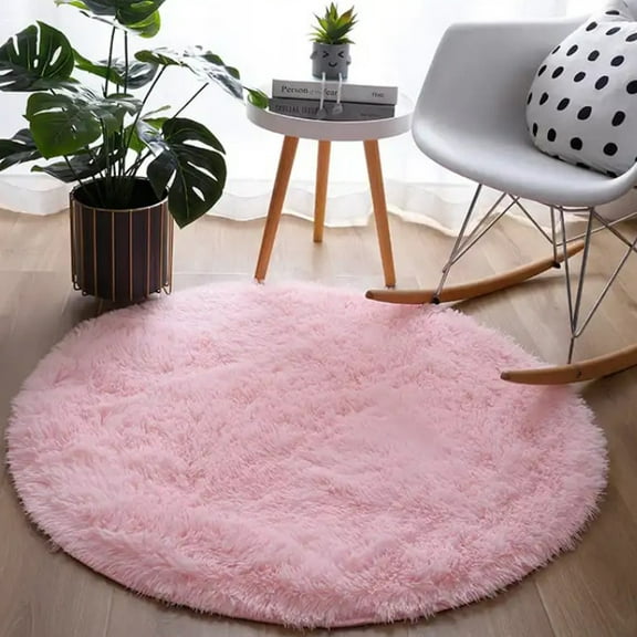 Hinzonek Pink Round Rug for Bedroom,Fluffy Circle Rug 3.3'X3.3' Furry Carpet for Room Dorm Decor, Shaggy Circular Rug Fuzzy Plush Rug