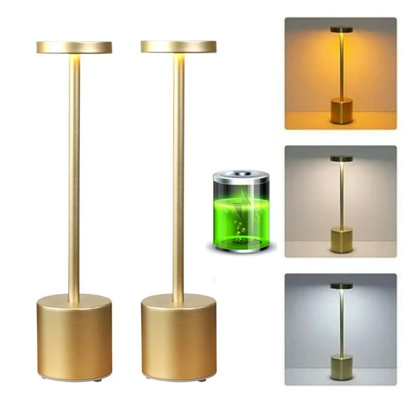 OhhGo Rechargeable Cordless LED Table Lamp, Portable LED Touch Lamp 3 Level Dimmable Tables Lights Reading Lamps 5200mah Battery Powered USB Bedside Lamps Decoration Lights(2 Pcs Gold)