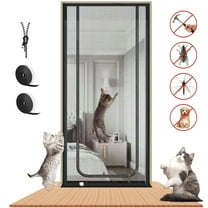 OhhGo Reinforced Cat Screen Door, 31.5X82.6'' Heavy Duty Pets Proof Screen Door with Bilateral Zipper, Prevent Dogs Cats Running Out from Home, Bedroom, Kitchen Patio Door, Black