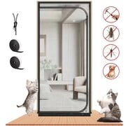 OhhGo Reinforced Cat Screen Door, 31.5X82.6 Heavy Duty Pets Proof Screen Door with Bilateral Zipper, Prevent Dogs Cats Running Out from Home, Bedroom, Kitchen Patio Door, D-Type, Black