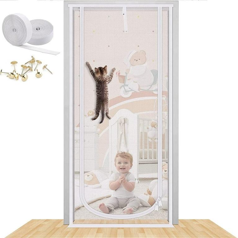 OhhGo Reinforced Cat Screen Door Heavy Duty Pets Proof Screen Door with Bilateral Zipper Prevent Dogs Cats Running Out from Home Bedroom Living