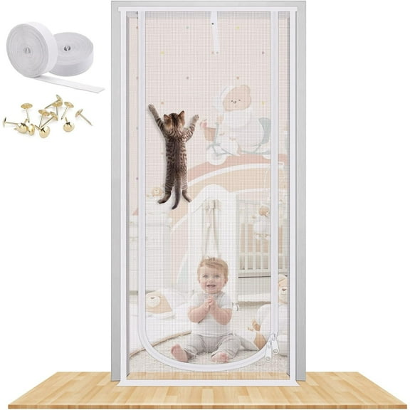 OhhGo Reinforced Cat Screen Door, Heavy Duty Pets Proof Screen Door with Bilateral Zipper, Prevent Dogs Cats Running Out from Home, Bedroom, Living Room, Kitchen Patio