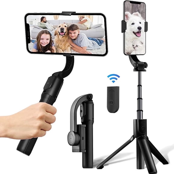 OhhGo Selfie Stick Gimbal Stabilizer, 360° Rotation Extendable Tripod with Wireless Remote, Portable Phone Holder, Auto Balance Gimbal for Smartphones Video Recording Vlog Face Object Tracking, Black