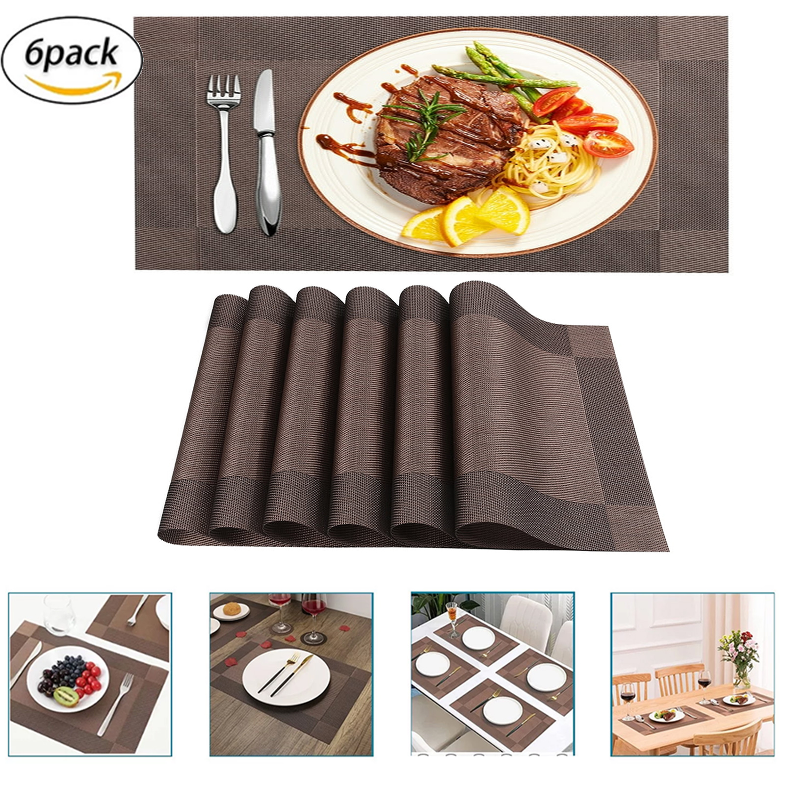 OhhGo Set of 6 Placemats,11.8x17.7in PVC NonSlip Washable Place Mats