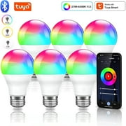 OhhGo Smart Light Bulbs, RGB Color Changing Light Bulbs with Bluetooth App Control, E27 A19 LED Light Bulb Compatible with Tuya for Bedroom Party (6 Pack)