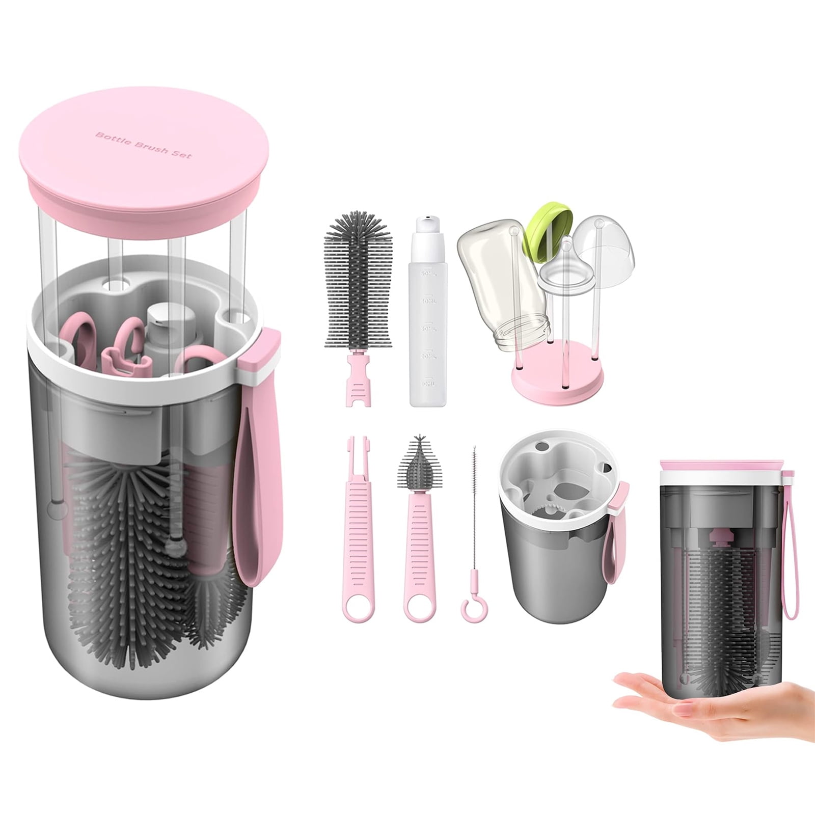 OhhGo Travel Bottle Brush Set with Stand, Portable Baby Bottle Cleaning