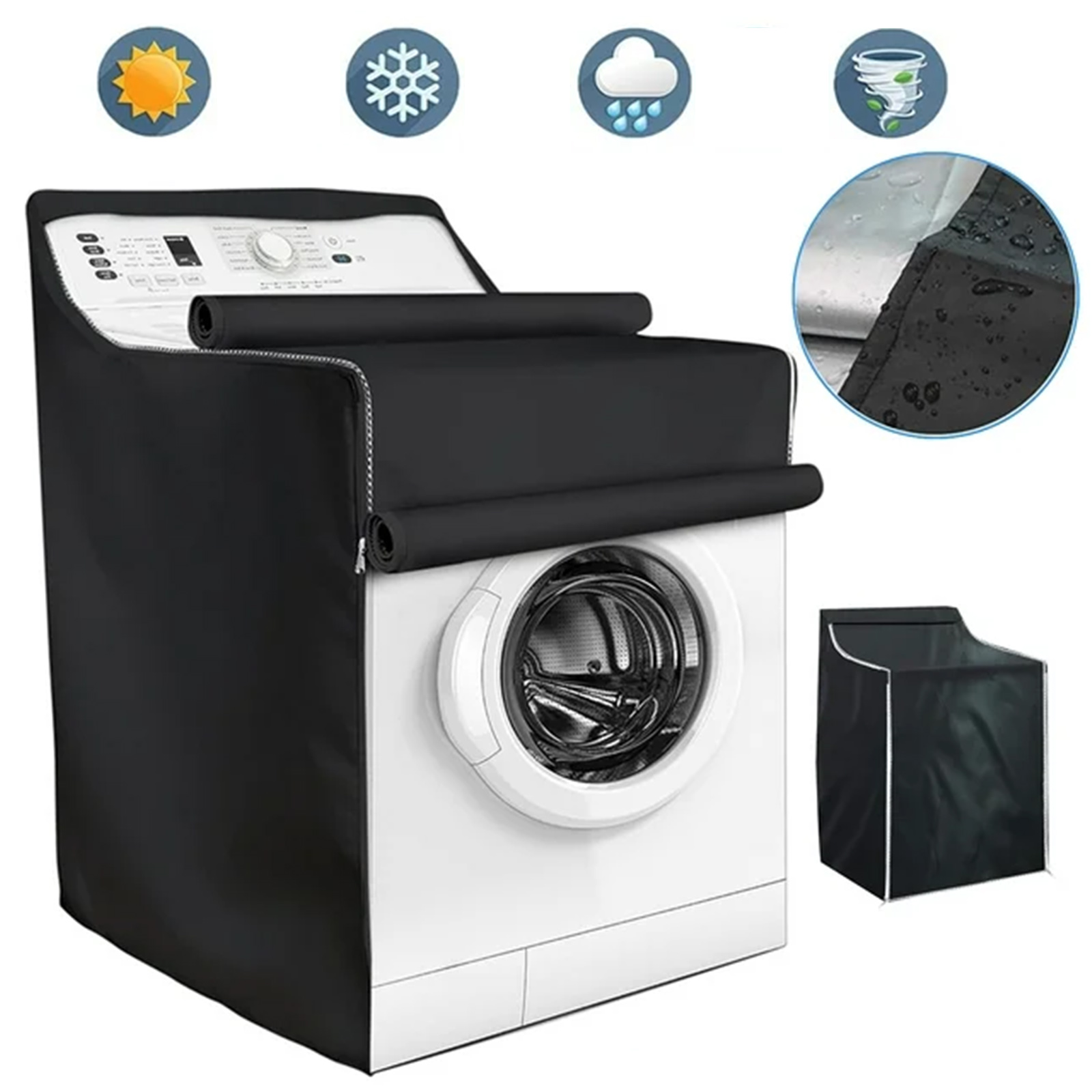 OhhGo Washing Machine Cover, Waterproof Machine Protection Cover, Black Coated Dustproof Fabric