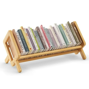 OhhGo Wood Desktop Bookshelf, Small Bookcase Organizer Tilting Bookshelves Storage Rack Display Stand for Living Room/Office Supplies Storage for CDs/Magazine/Books, Wood Color, 19.7 Inches
