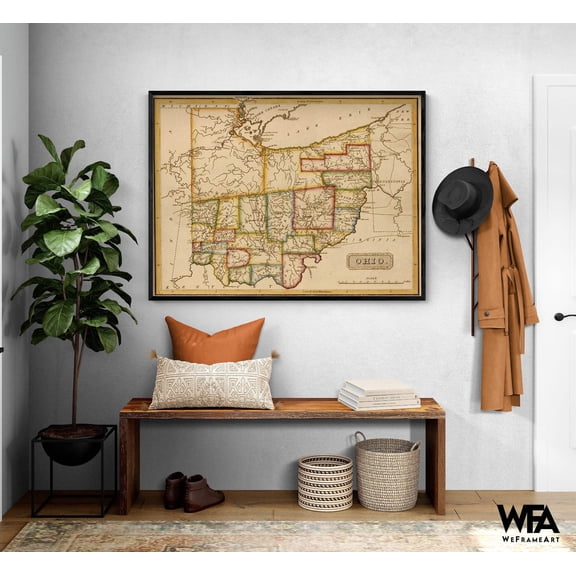 Ohio 1817, Large Ohio Map, Antique Ohio Gift Map, Rustic USA State Map Print, Small Farmhouse Home Office Decor Idea, USA Wall Art