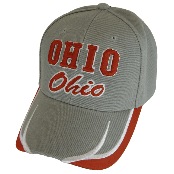 Ohio Block and Script Lettering Baseball Cap with Embroidered Bill (Gray/Red)