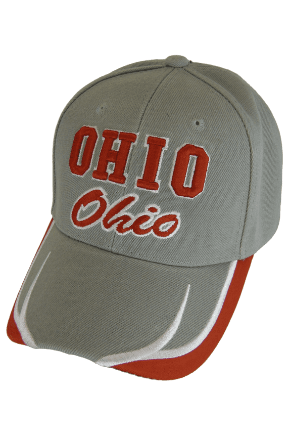Ohio Block and Script Lettering Baseball Cap with Embroidered Bill (Gray/Red)