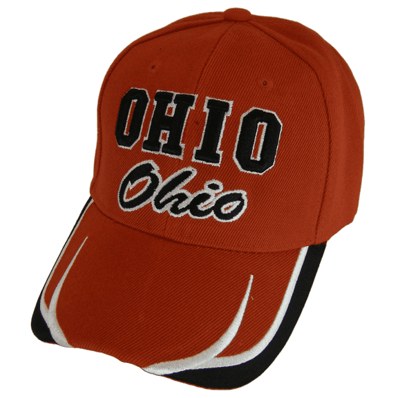 Ohio Block and Script Lettering Baseball Cap with Embroidered Bill (Red/Black)