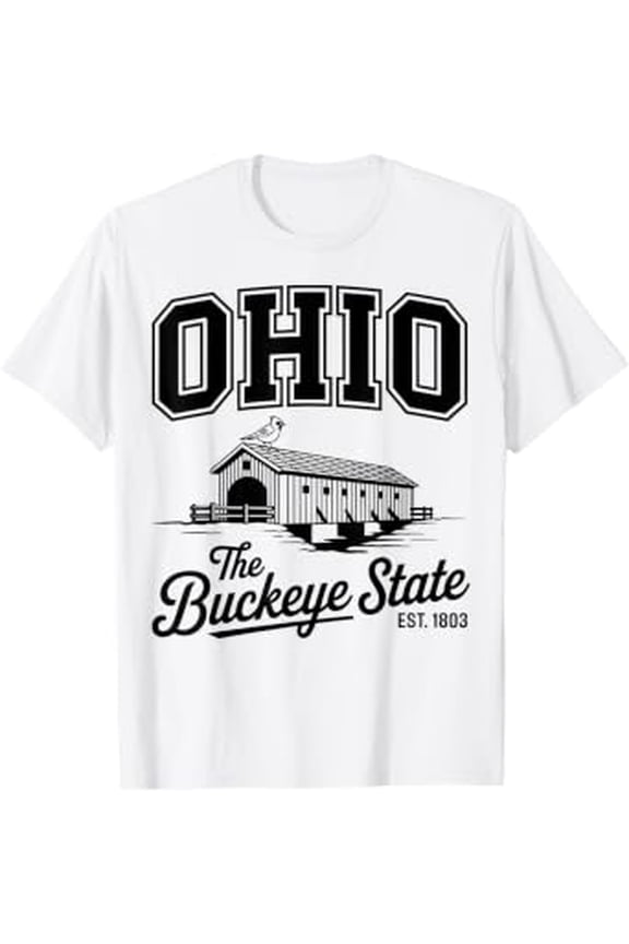 Ohio Buckeye Tree State Cardinal Bird Covered Bridge 1803 T-Shirt