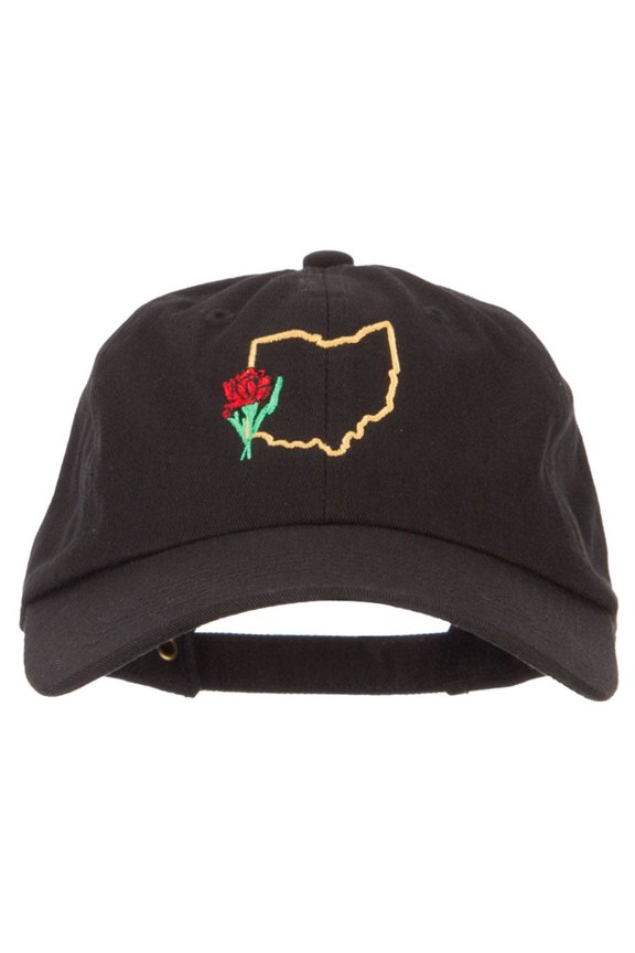 Ohio Carnation with Map Embroidered Unstructured Washed Cap - Black OSFM