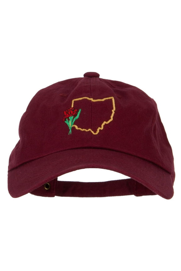 Ohio Carnation with Map Embroidered Unstructured Washed Cap - Wine OSFM
