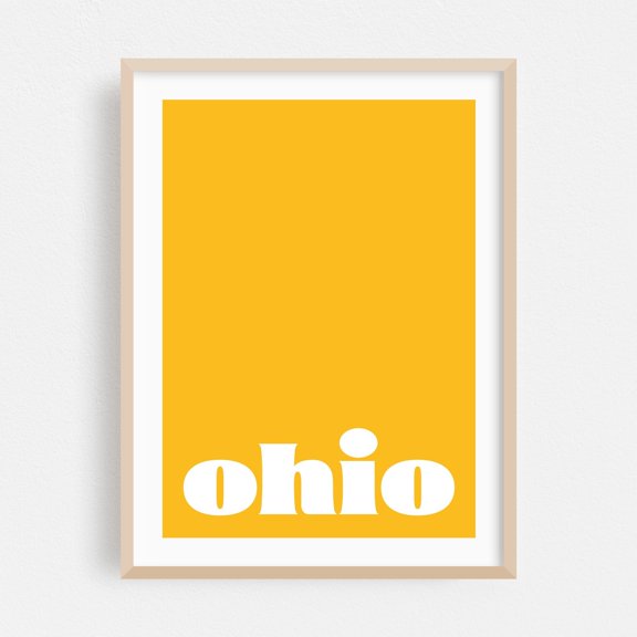 Ohio – Chaos Meets Humor (Sunny Yellow) - Typography Modern Art Minimalist Quote Pop Art Geometric Oak Framed Wall Art Print 5 x 7 inches