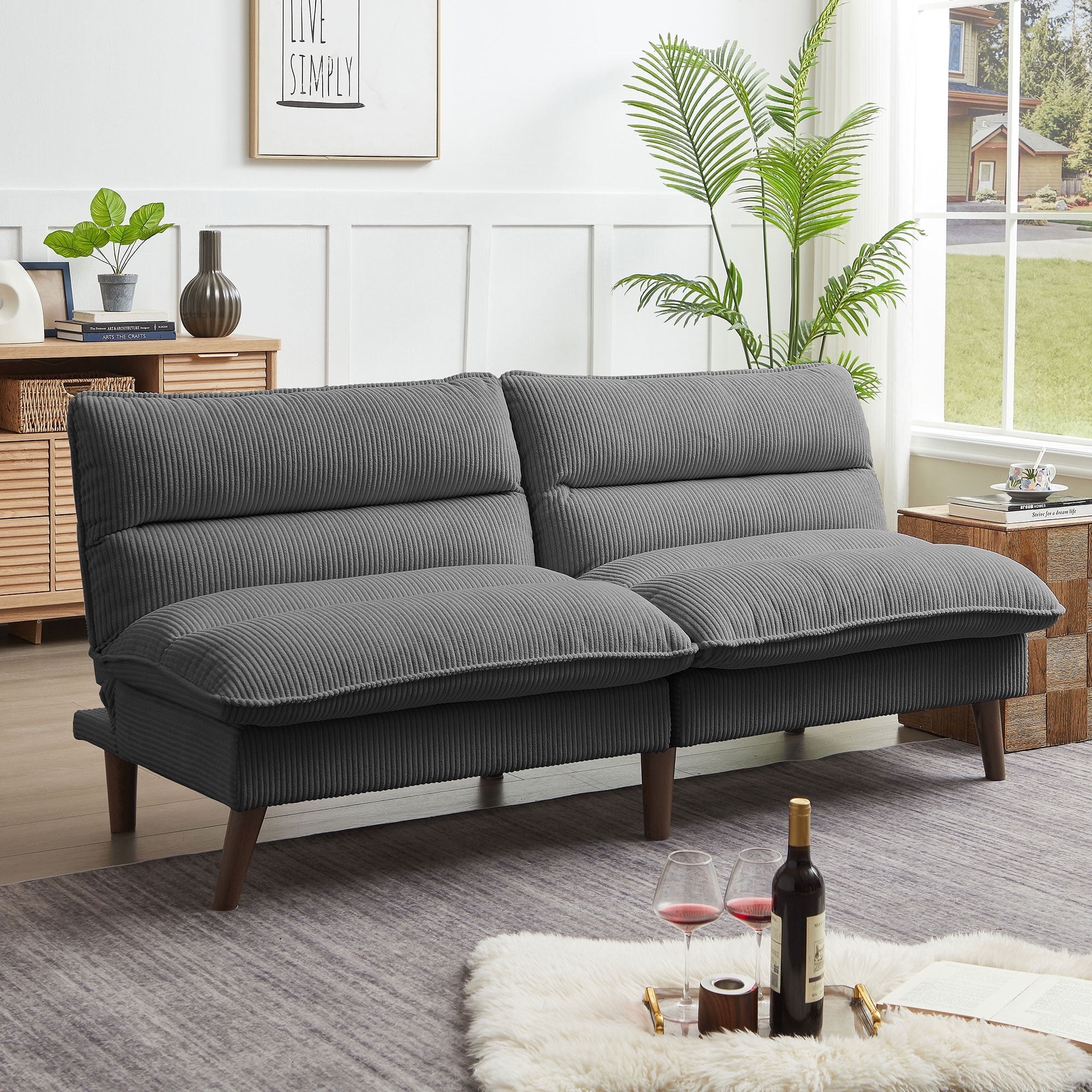 Jarenie Chireca 72" Futon Sofa Bed, Convertible Futon Couch with Adjustable Backrest, Modern Corduroy Futon Sleeper Sofa for Small Spaces, Living Room, Office, Darkgrey