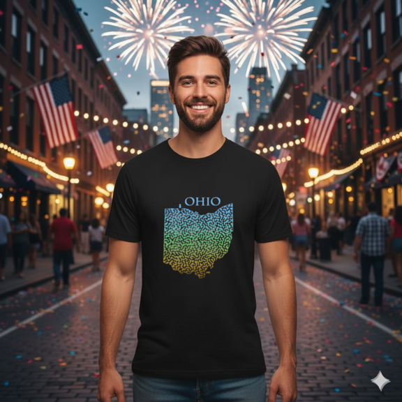Ohio Colorful Maze Abstract State Map Local Pride Art Graphic Unisex T-Shirt, up to size 5XL