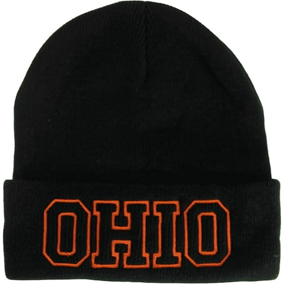 Ohio Cuffed Winter Knit Beanie Toboggan Hat (Black/Red)