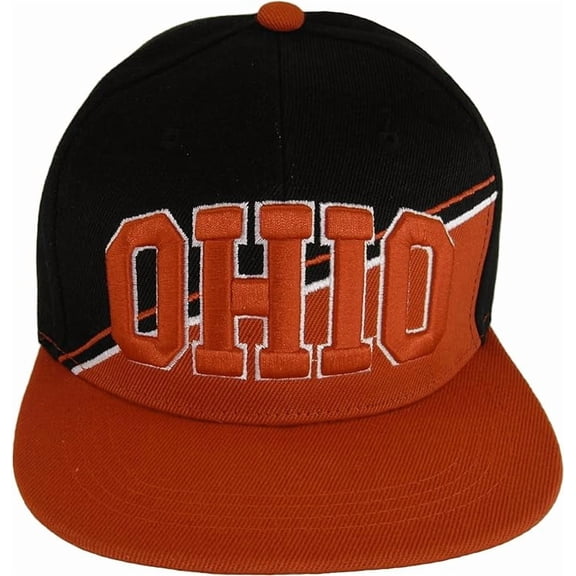Ohio Diagonal Split Color Font Snapback Baseball Cap (Black/Red)