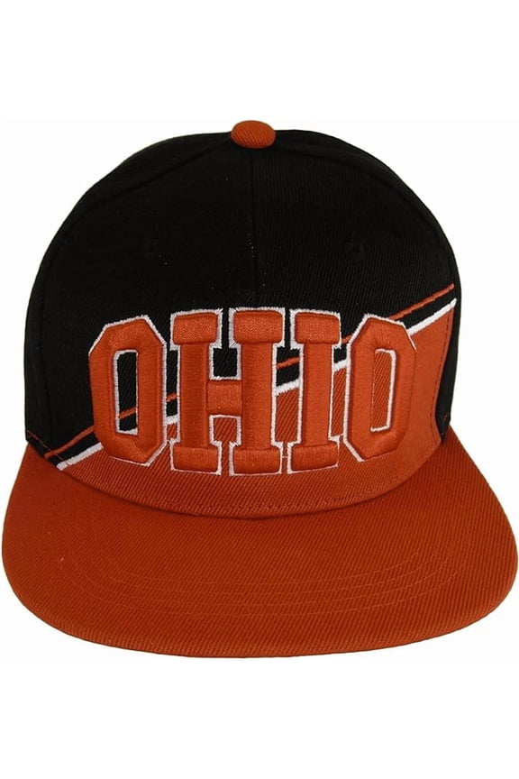 Ohio Diagonal Split Color Font Snapback Baseball Cap (Black/Red)