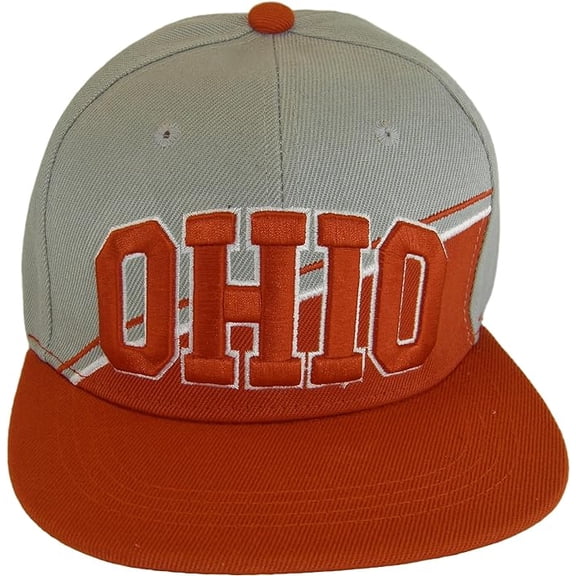 Ohio Diagonal Split Color Font Snapback Baseball Cap (Gray/Red)