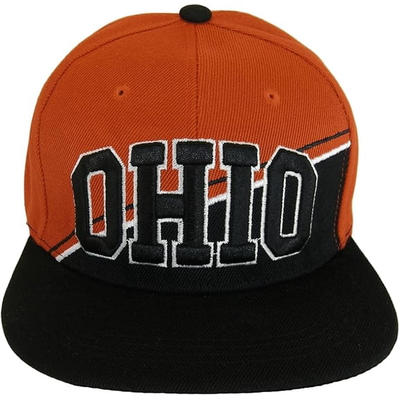 Ohio Diagonal Split Color Font Snapback Baseball Cap (Red/Black)