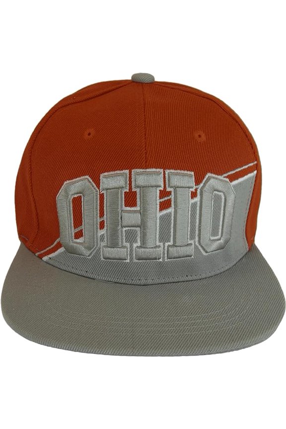 Ohio Diagonal Split Color Font Snapback Baseball Cap (Red/Gray)