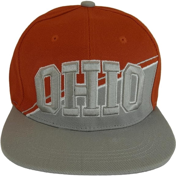 Ohio Diagonal Split Color Font Snapback Baseball Cap (Red/Gray)