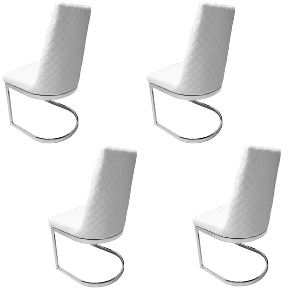 Ohio Dining Chair (Set of 4 Chairs) - Modern Dining Chair Featuring a Leatherette Rounded Seat with Quilted Pattern on Back & Metal Chrome Frame (4, White Seat - Silver Frame, W19"xD19"xH39.5")