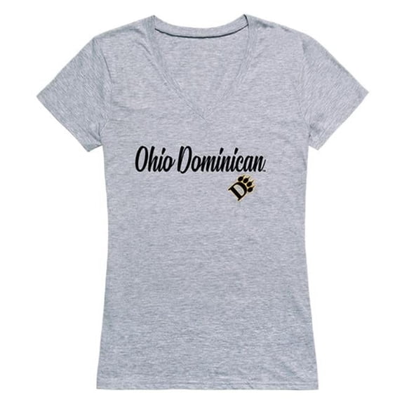 Ohio Dominican University Panthers Women Script Short Sleeve T-Shirt, Heather Grey - Large