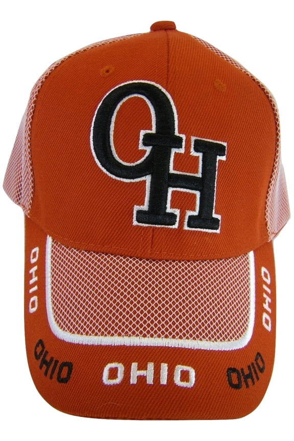 Ohio Fish Net Curved Brim Adjustable Baseball Cap (Red)