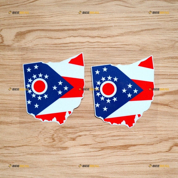 Ohio Flag Map Sticker Decal Vinyl - 2 Pack Reflective 4" - For Car Boat Laptop Cup