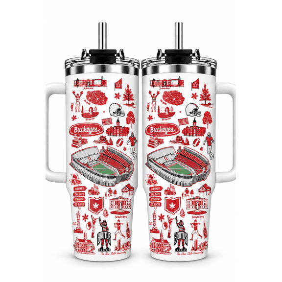 Ohio Football 40oz Tumbler With Handle, College Football Fan Travel Cup With Straw