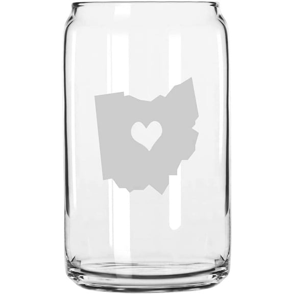 Ohio Heart States Etched 16oz Libbey Can Glass