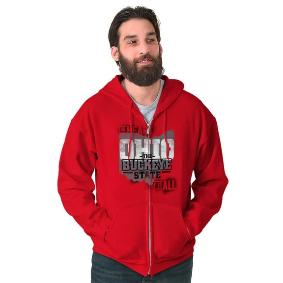 Ohio Heart of it All State Shaped Map Zip Up Hoodie Men's Women's Brisco Brands M
